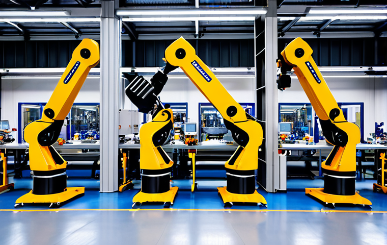 **Factory Automation in Action**: 
   - Prompt: "A modern factory floor with advanced automation technology. Machines communicating with each other, robotic arms assembling products, and real-time data displays showcasing increased productivity. A clean and organized workspace with workers overseeing operations."